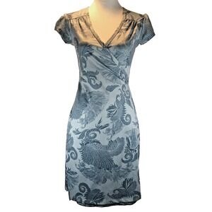 Athleta Dress Wrap‎ Short Sleeve Blue Patterned Casual XS